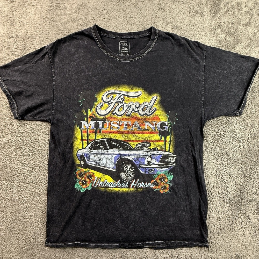 Ford Mustang Acid Wash Tee Shirt Unleashed Horses Mens M Short Sleeve Car T